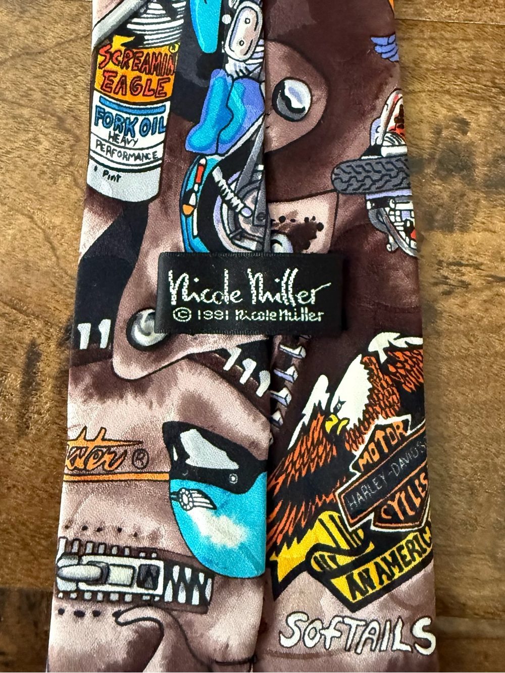 RARE SIGNED Vtg 90s Nicole Miller Limited Edition Harley Davidson Necktie